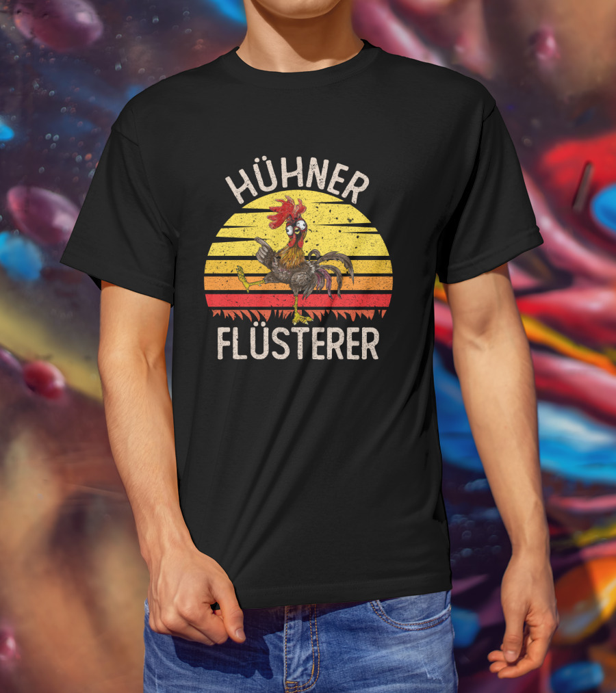 HÜHNER FLÜSTERER Retro Sunset Chicken T-Shirt