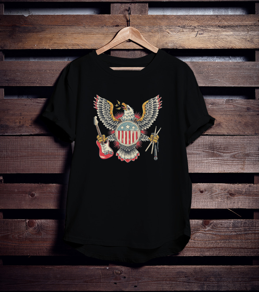 American Rockstar Eagle With Guitar And Drumsticks T-Shirt