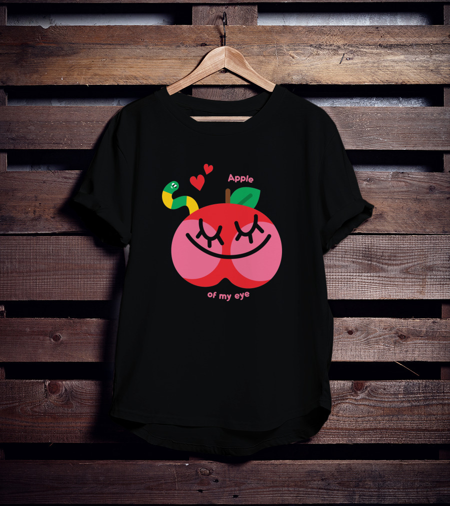 Apple Of My Eye Cute Smiling Apple With Colorful Snake And Hearts T-Shirt