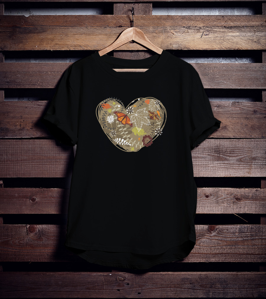 Autumn Heart Leaves And Butterflies 1681523 T-Shirt