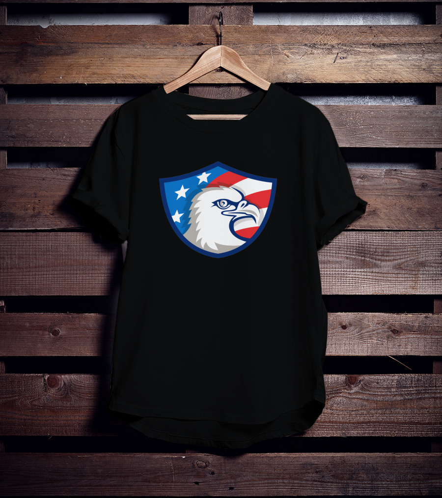 Bald Eagle Head USA Flag Shield Retro 1463 Stars And Stripes Motif T-Shirt