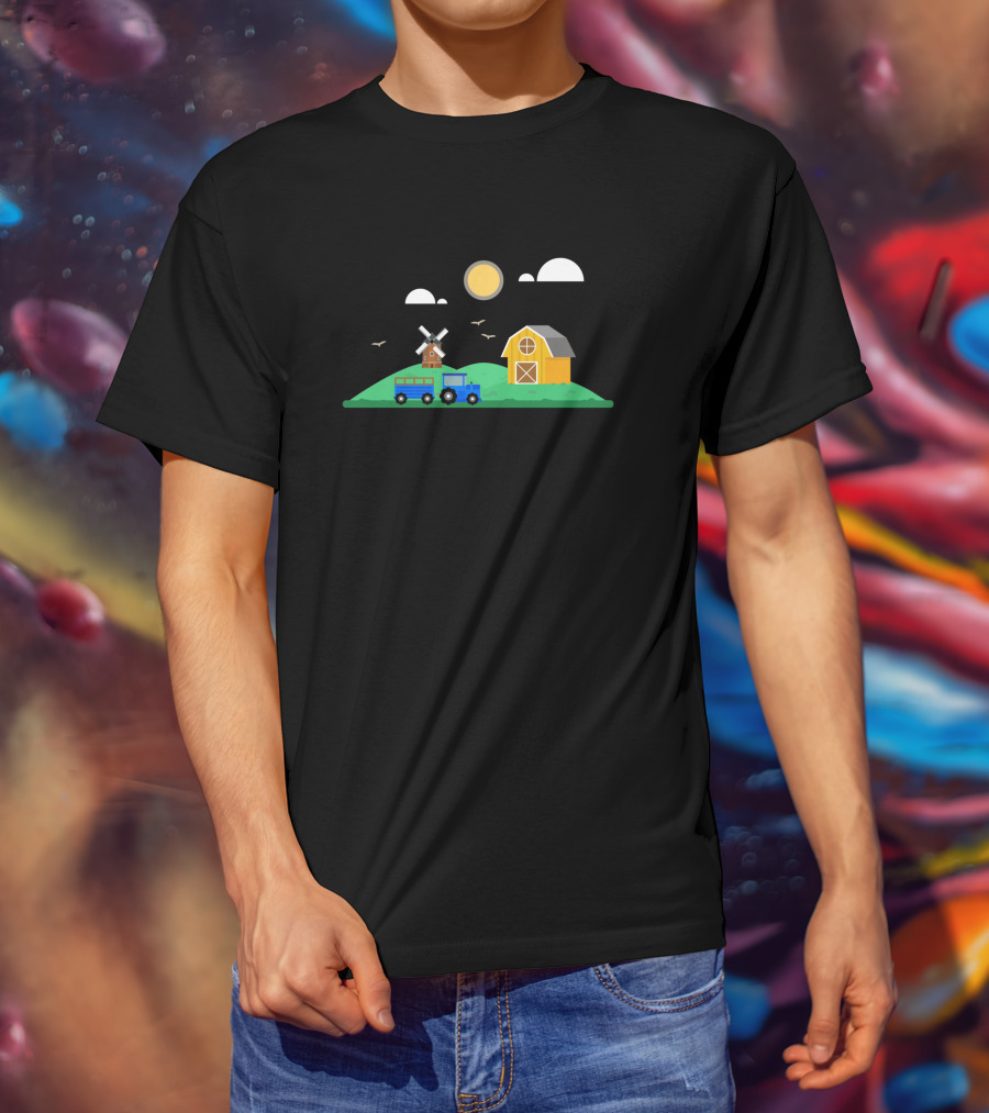 Barn Scape 392814 Windmill Barn Farm Scene T-Shirt
