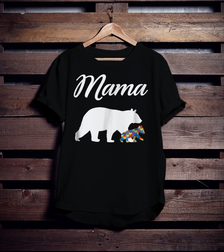 Mama Bear With Puzzle Autism Mom Cute23 T-Shirt