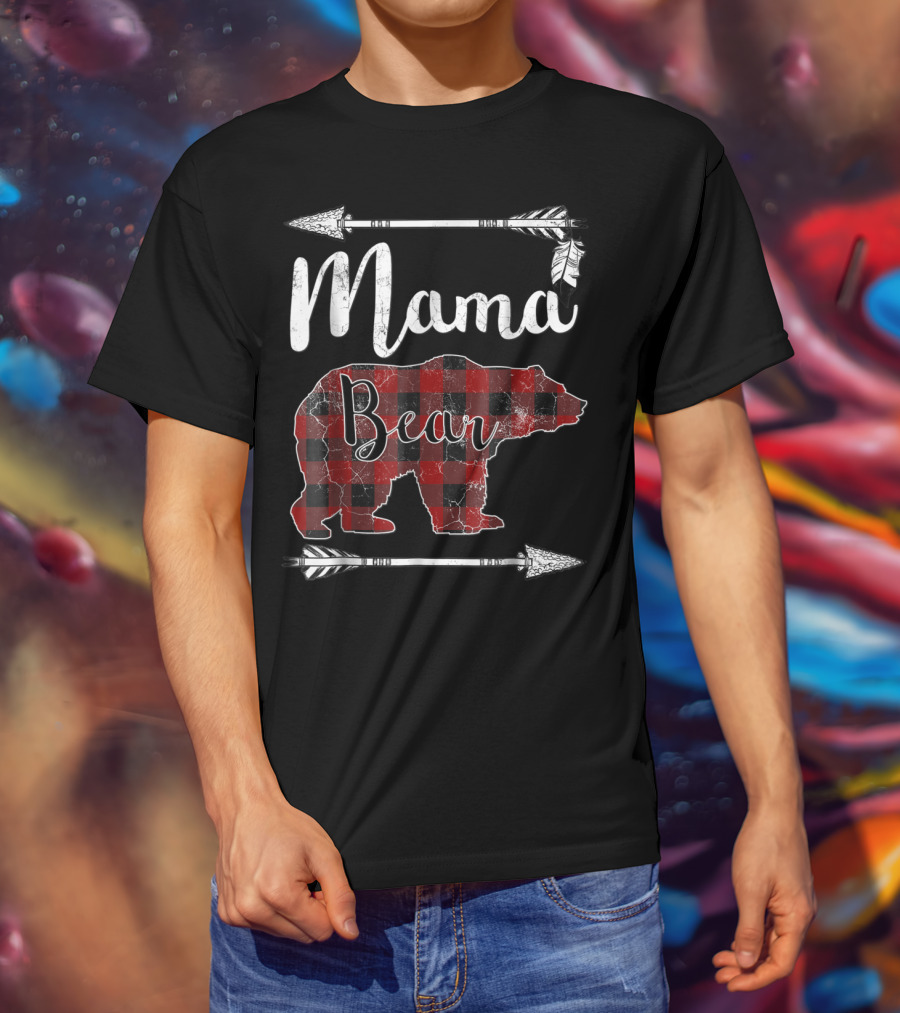 Mama Bear Buffalo Plaid Arrow T-Shirt