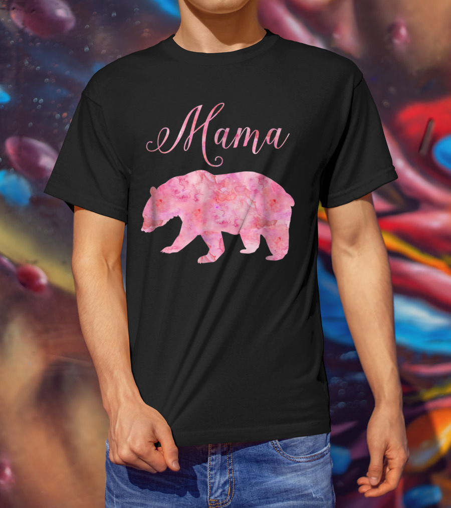 Mama Bear Mothers Birthday Mom Pink Watercolor T-Shirt
