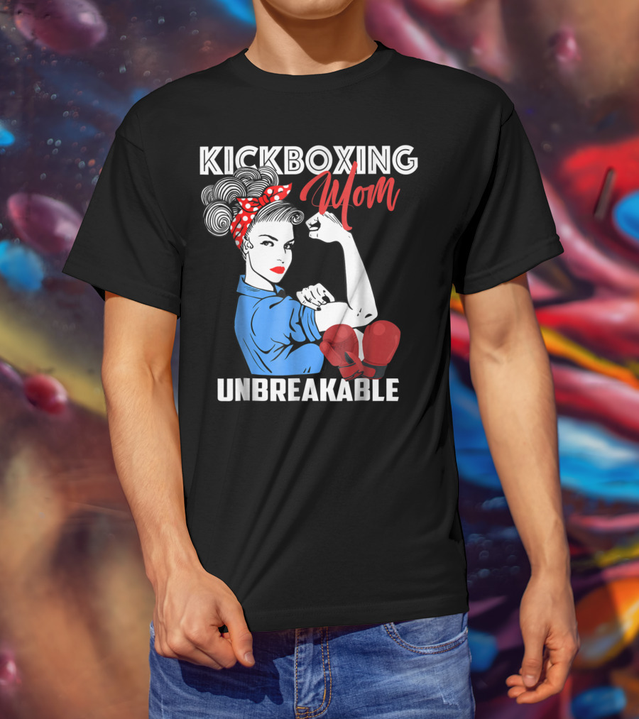 Kickboxing Mom Unbreakable Rosie The Riveter Inspired Kickboxer Mother With Red Gloves T-Shirt
