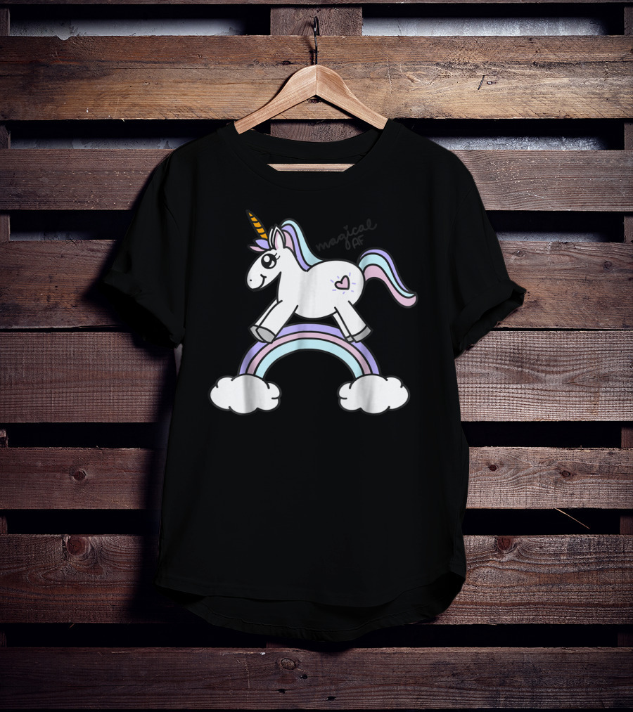 Magical AF Unicorn Mom Funny Unicorn With Rainbow And Clouds T-Shirt