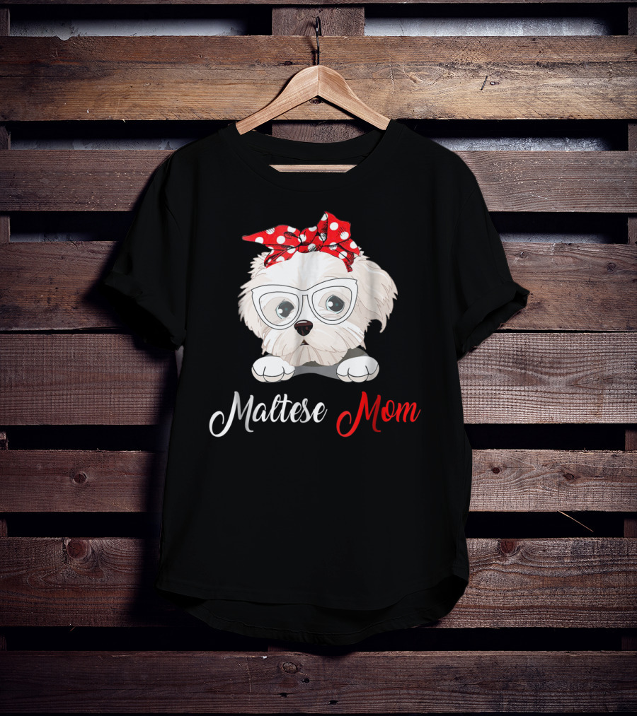 Maltese Mom Glasses Red Bow Birthday Outfit93 T-Shirt