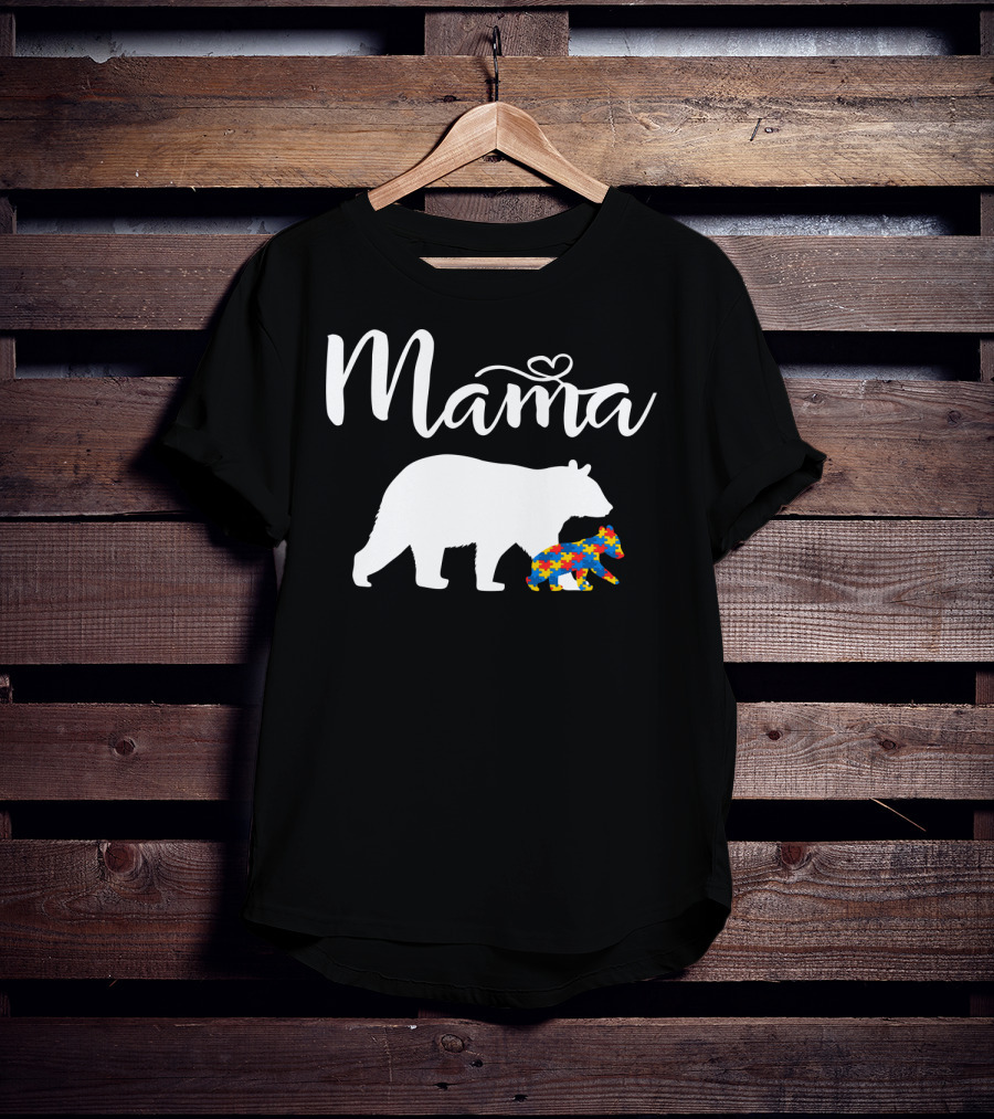 Mama Bear Heart Autism Mom Puzzle Cub24 T-Shirt