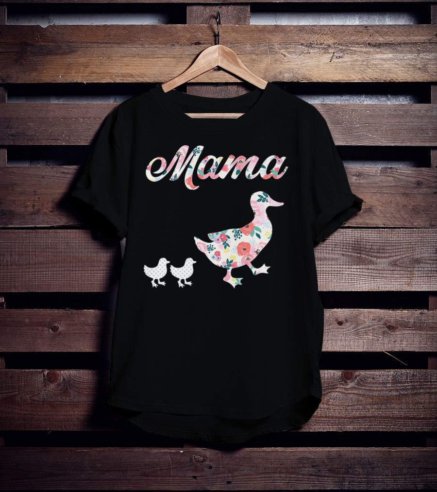 Mama Duck Mom Of 2 Floral Pattern Mother Duck T-Shirt
