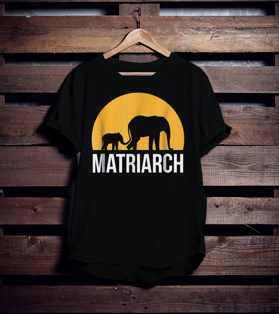 Matriarch Elephant Silhouette With Yellow Sunset Circle T-Shirt