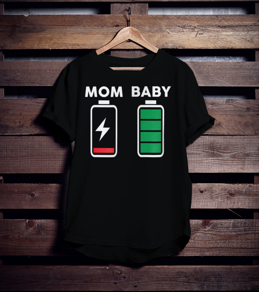 Mom Baby Battery Drained Full Charge Icons T-Shirt