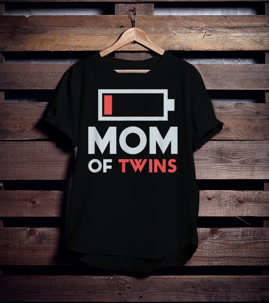 Mom Of Twins Low Battery Icon From Son Daughter Twin Mothers T-Shirt