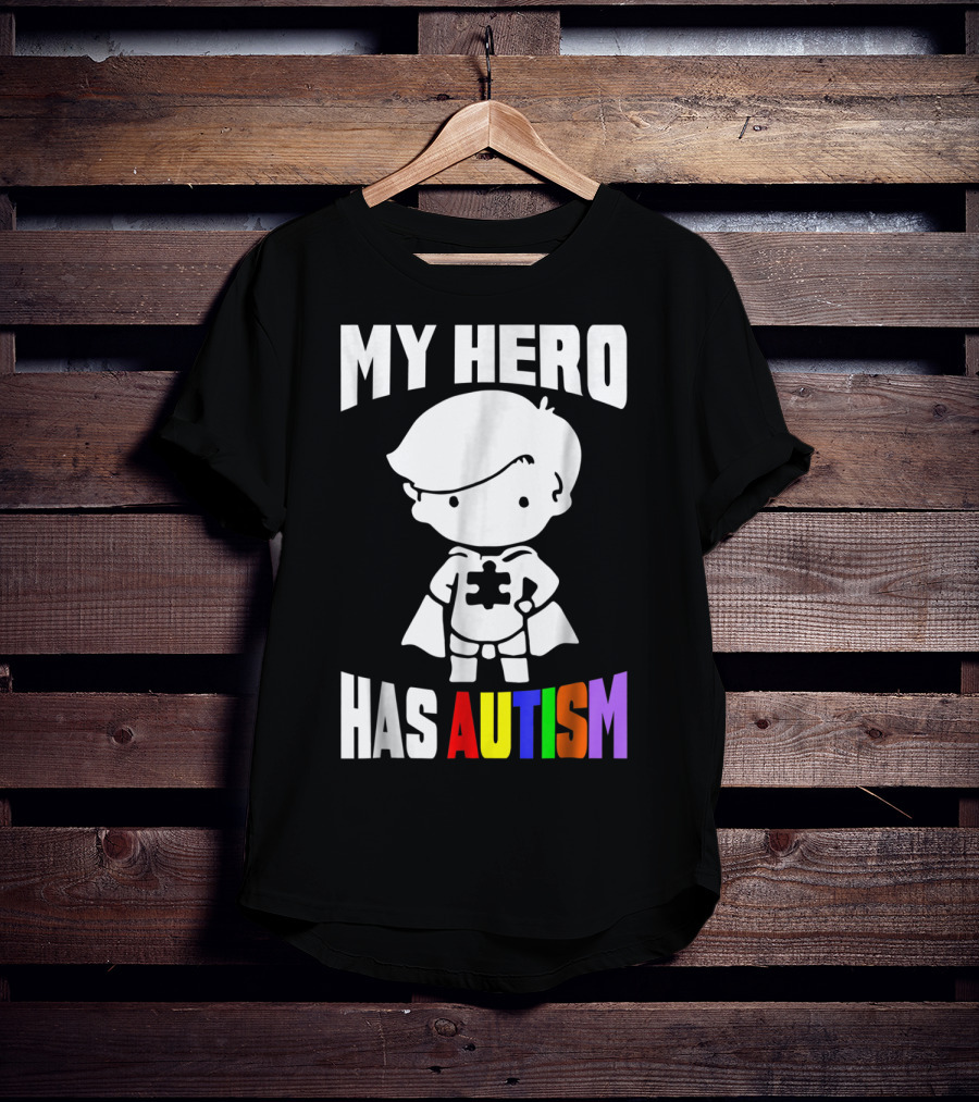 My Hero Has Autism Mom From Son56 Puzzle Cape Hero T-Shirt