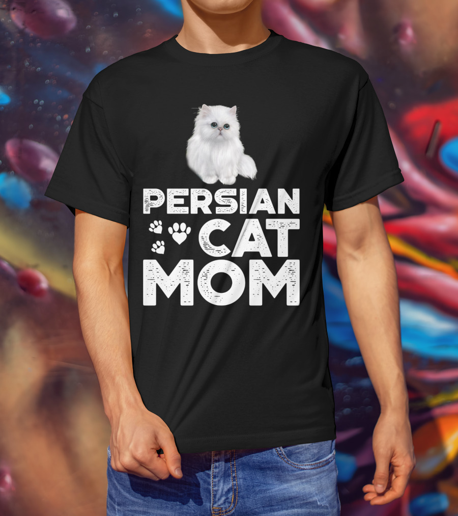 Persian Cat Mom With Paw And Heart Design For Female Cat Owners T-Shirt