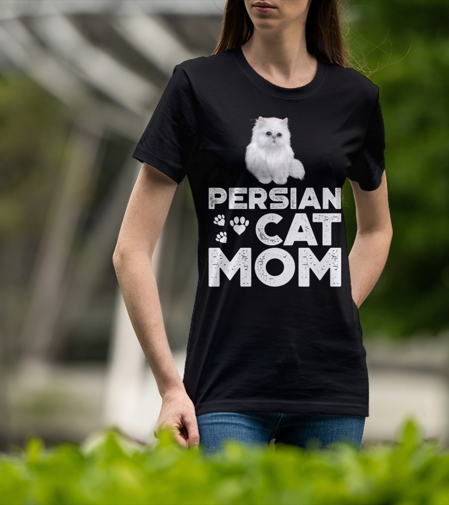 Persian Cat Mom With Paw And Heart Design For Female Cat Owners T-Shirt