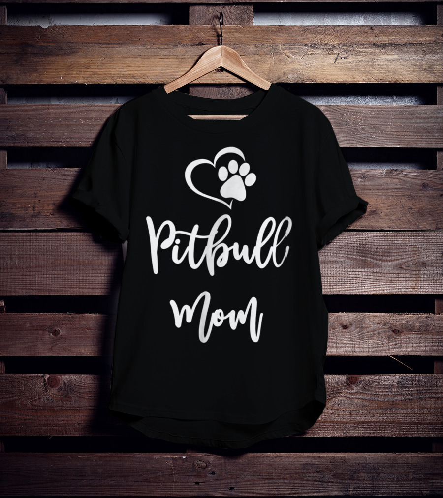 Pitbull Mom Paw Heart T-Shirt