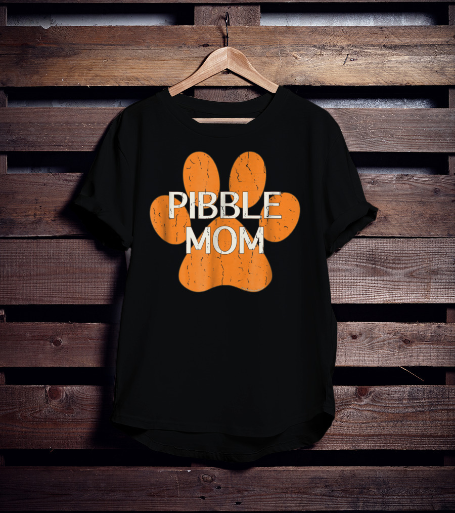 Pibble Mom Orange Dog Paw Print Distressed Pit Bull T-Shirt
