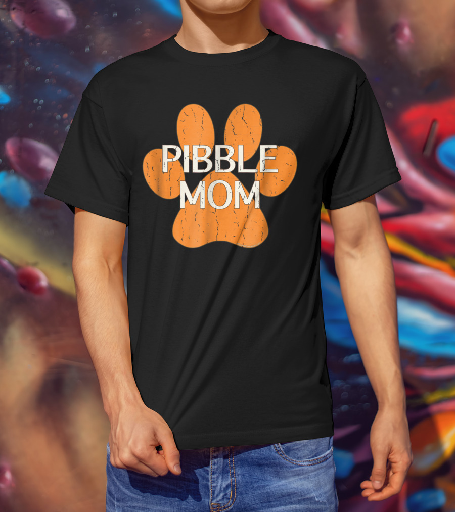 Pibble Mom Orange Dog Paw Print Distressed Pit Bull T-Shirt
