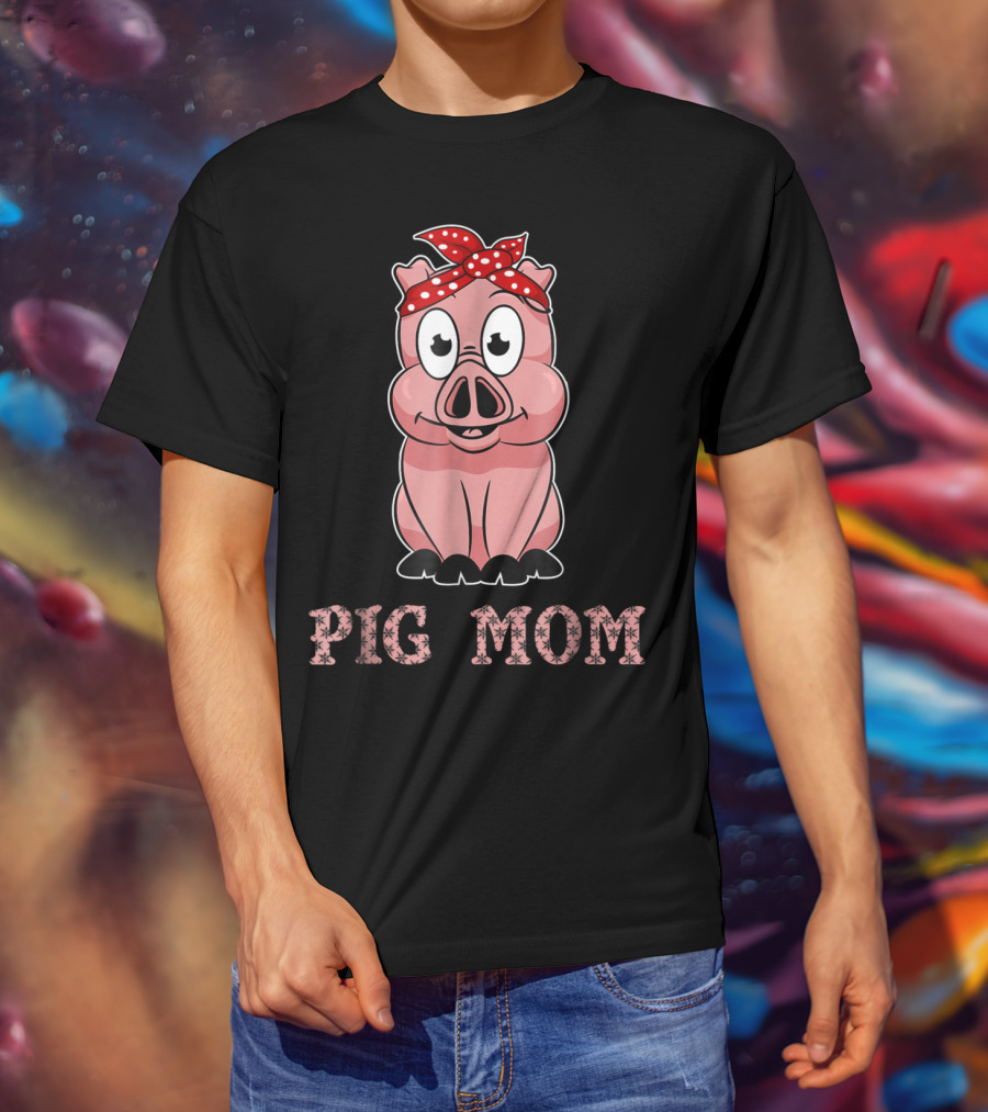 Pig Mom Bandana Cute For Girl And Women79 Whimsical Pig With Red Polka Dot Headband T-Shirt