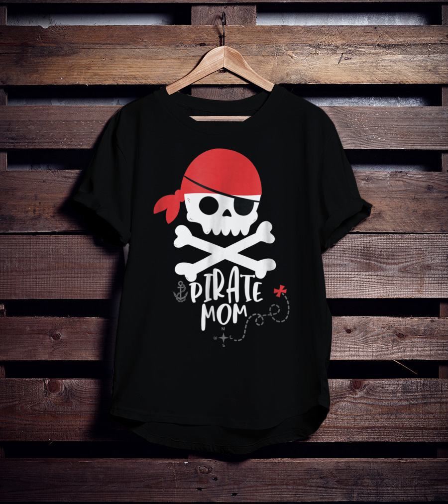 Pirate Mom Skull And Crossbones With Red Bandana Map Anchor T-Shirt