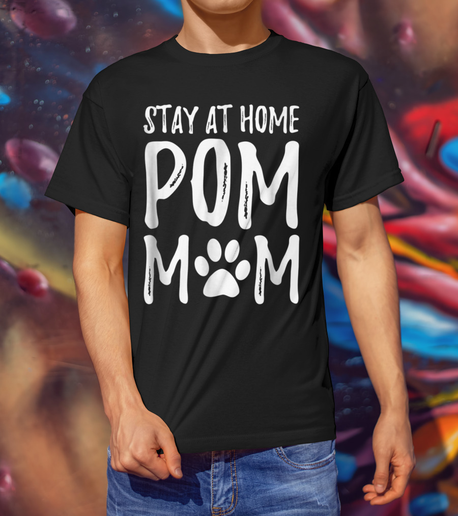 Stay At Home Pom Mom Pomeranian Paw Prints T-Shirt