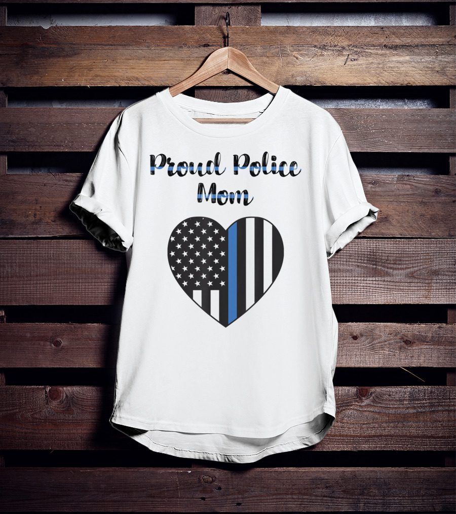 Proud Police Mom Heart Thin Blue Line T-Shirt