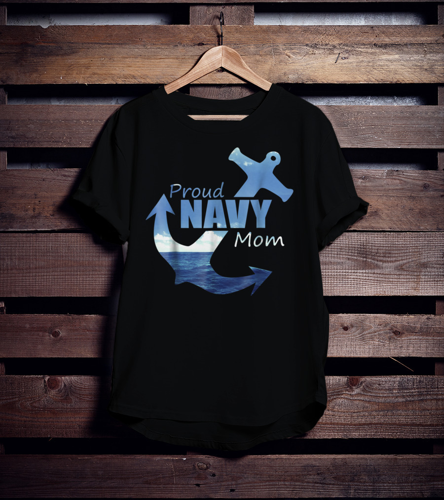 Proud Navy Mom Anchor Ocean T-Shirt
