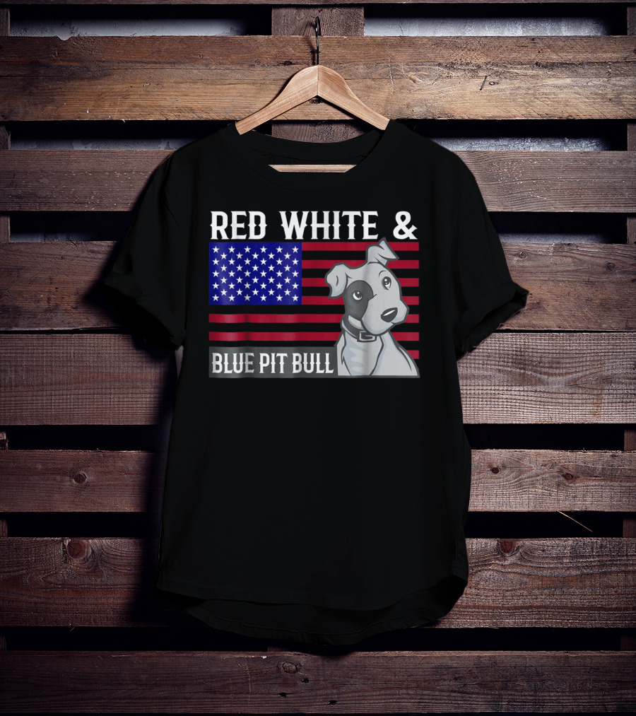 Red White Blue Pit Bull American Flag T-Shirt