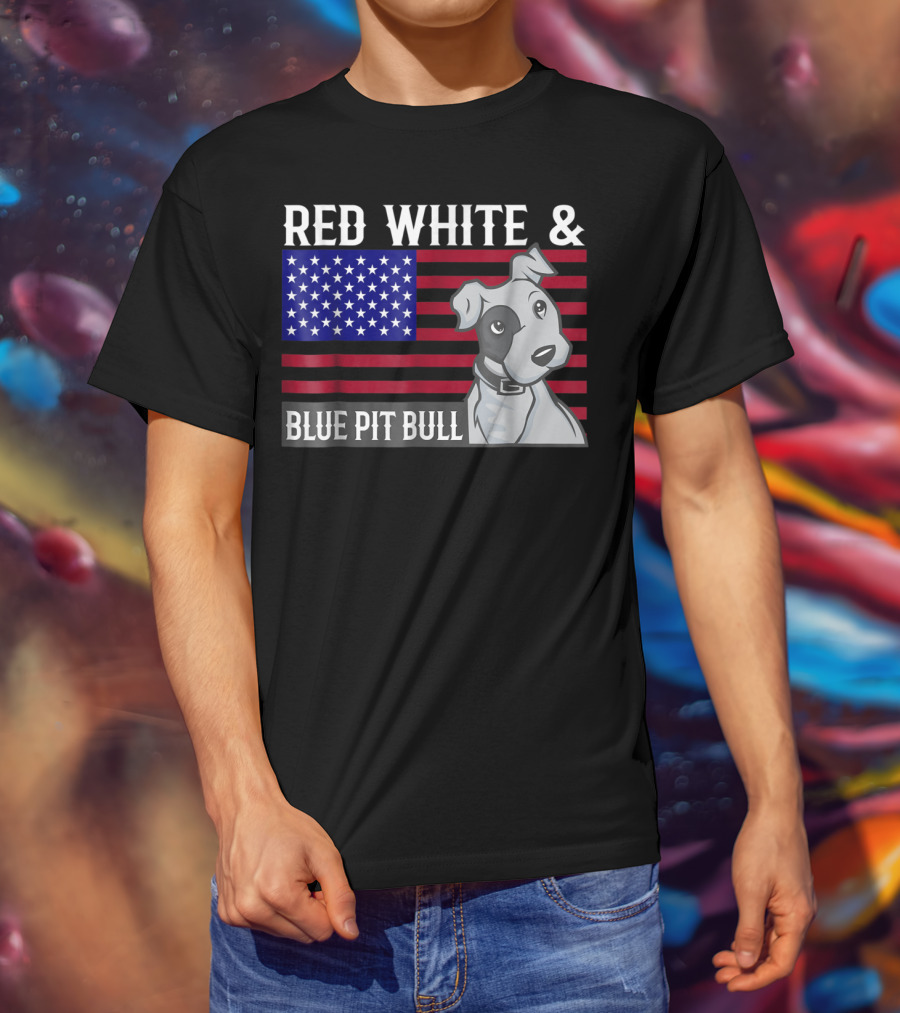 Red White Blue Pit Bull American Flag T-Shirt