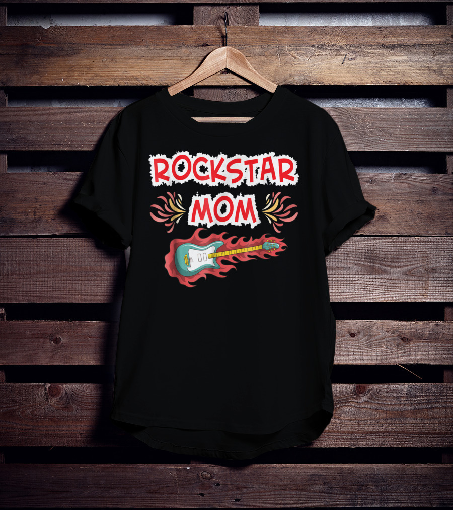 Rockstar Mom Electric Guitar Fire Design Rock Fan T-Shirt