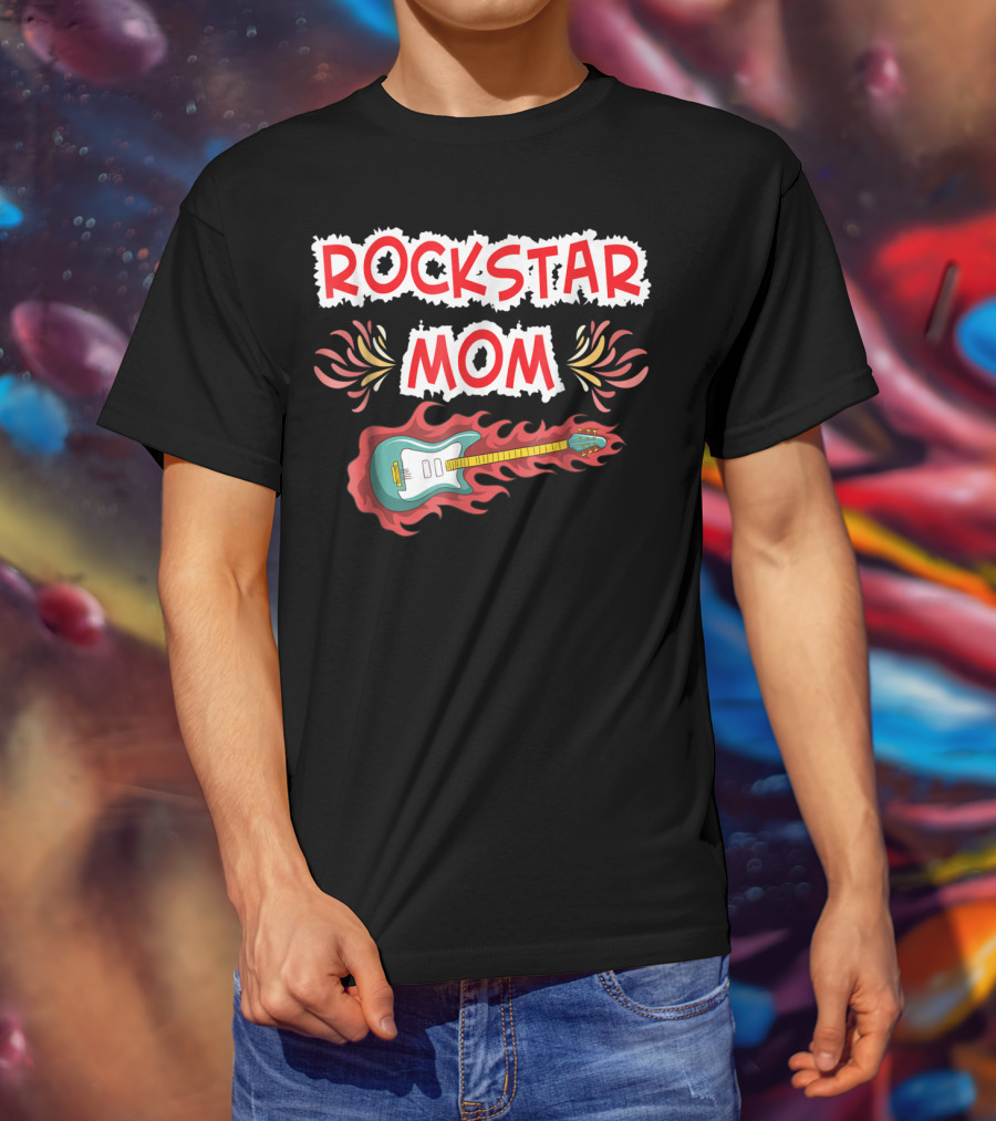 Rockstar Mom Electric Guitar Fire Design Rock Fan T-Shirt