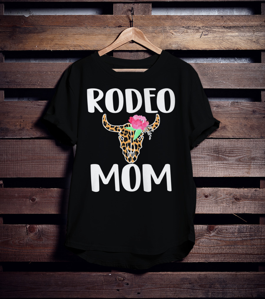 Rodeo Mom Leopard Bull Skull Floral Rodeo Mom T-Shirt