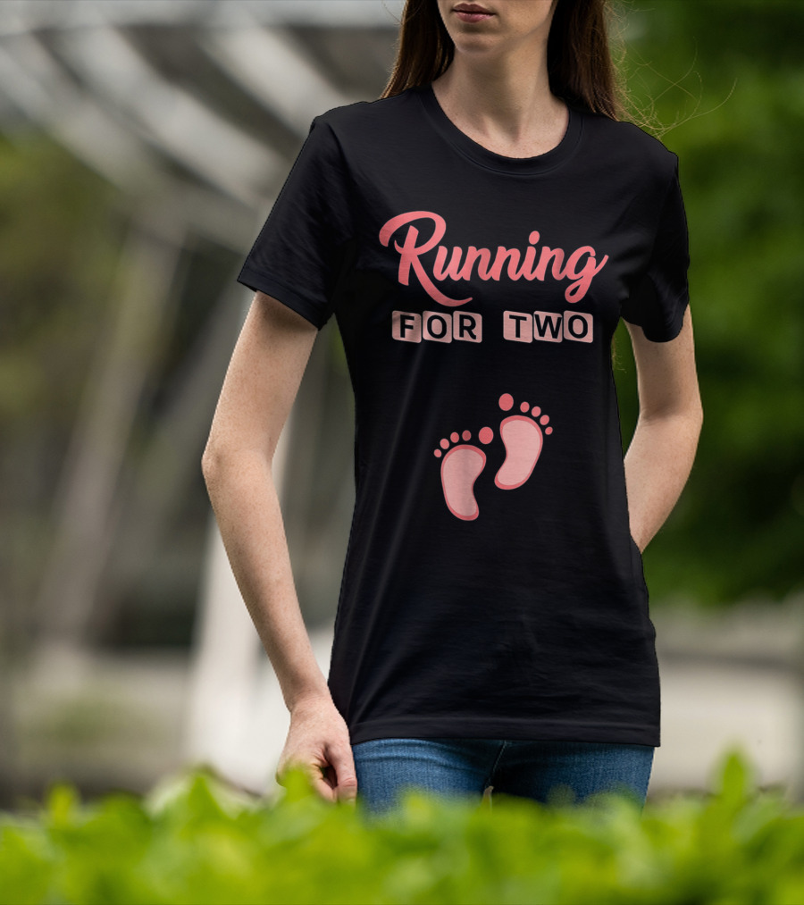 Running For Two Pregnancy Humor Footprint T-Shirt