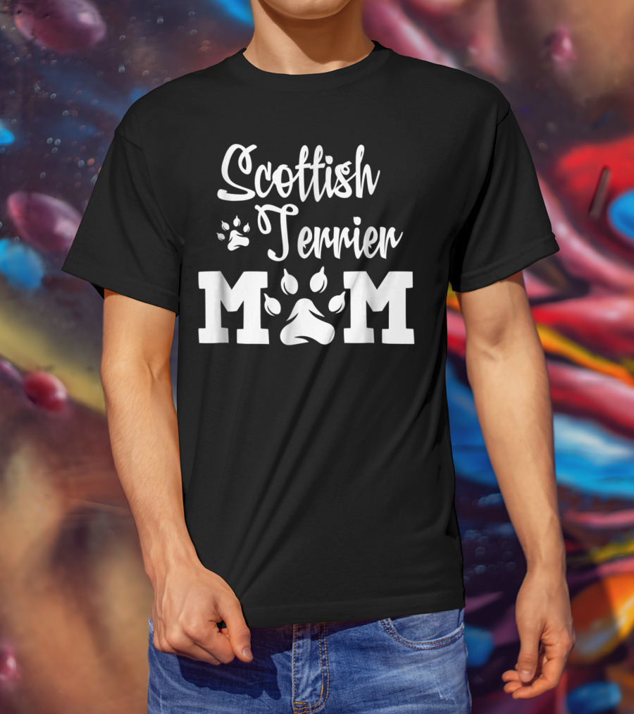 Scottish Terrier Mom Paw Print T-Shirt