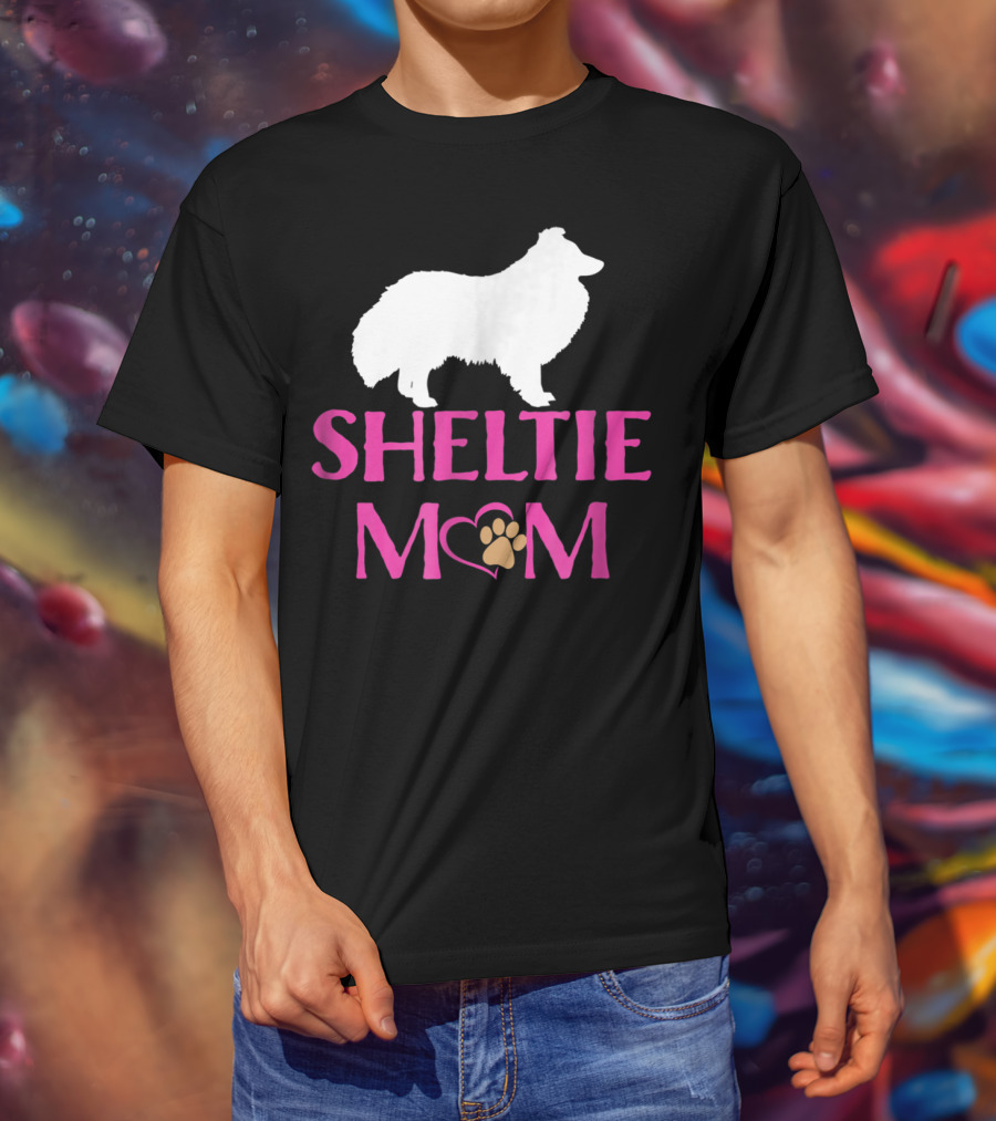 Sheltie Mom With Heart And Paw Prints T-Shirt