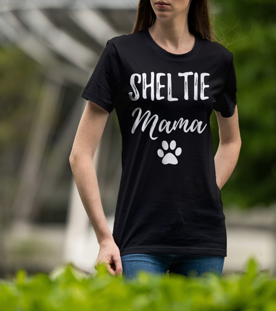 Sheltie Mama Funny Dog Mom Paw Print Idea13 T-Shirt