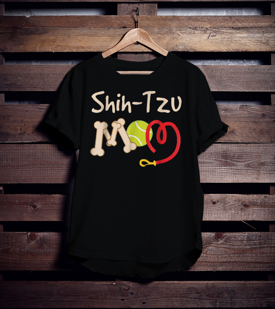 Shih Tzu Mom Tennis Ball And Bone Leash T-Shirt