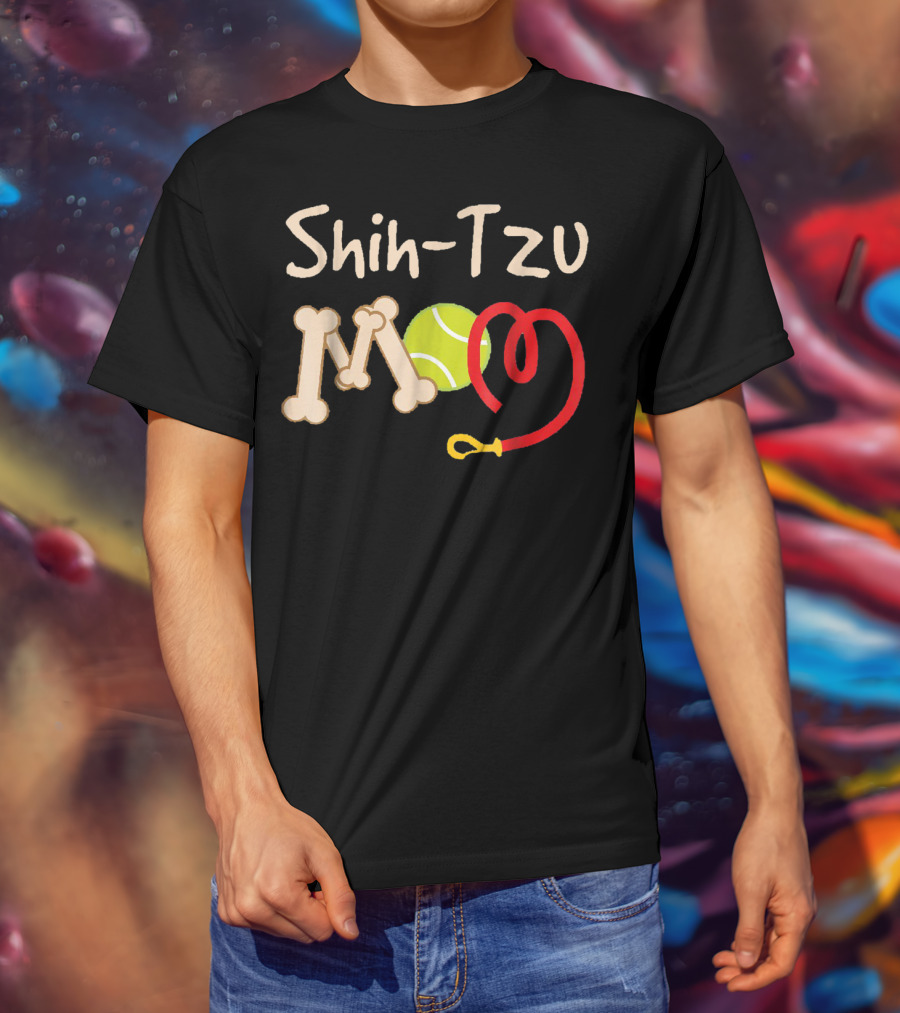 Shih Tzu Mom Tennis Ball And Bone Leash T-Shirt