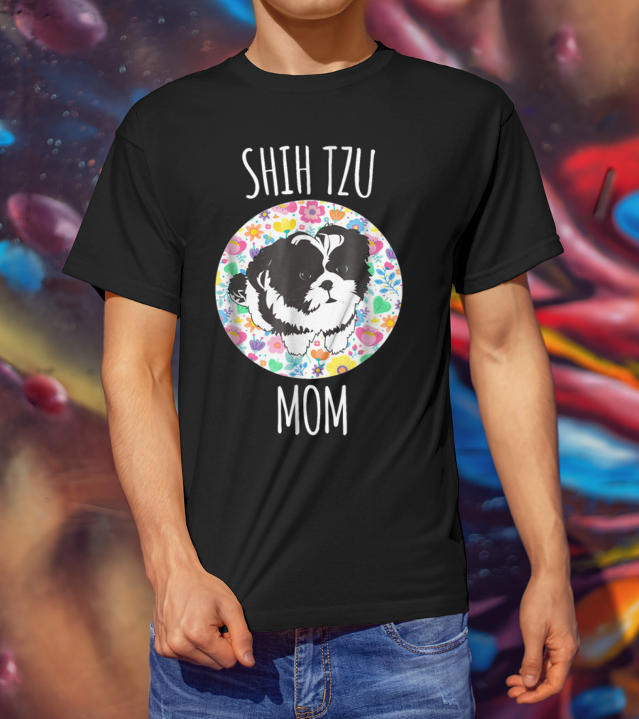 Shih Tzu Mom Floral Puppy T-Shirt