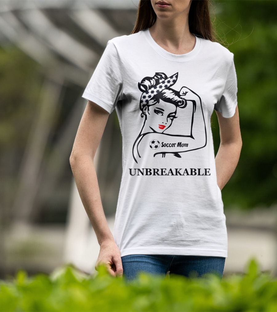 Unbreakable Soccer Mom With Soccer Ball Headscarf And Tattoo T-Shirt