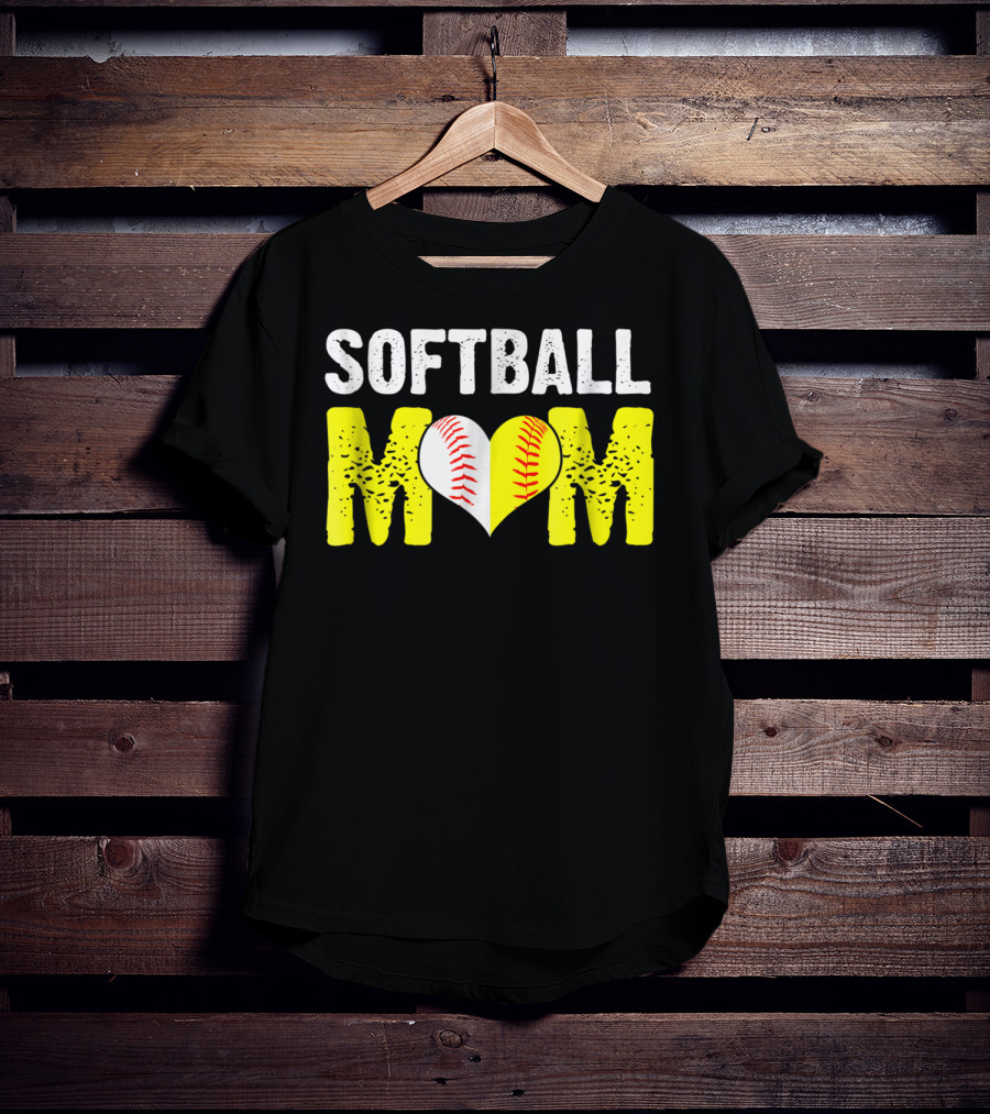 Softball Mom Heart Baseball T-Shirt
