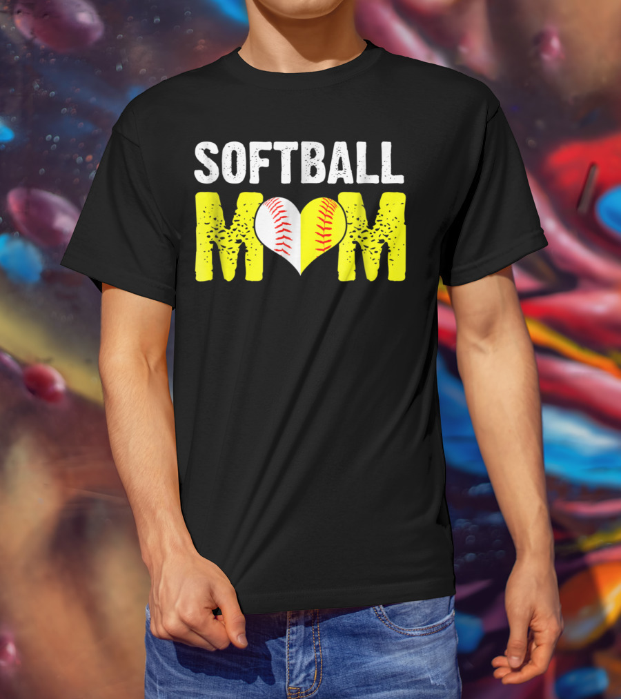 Softball Mom Heart Baseball T-Shirt