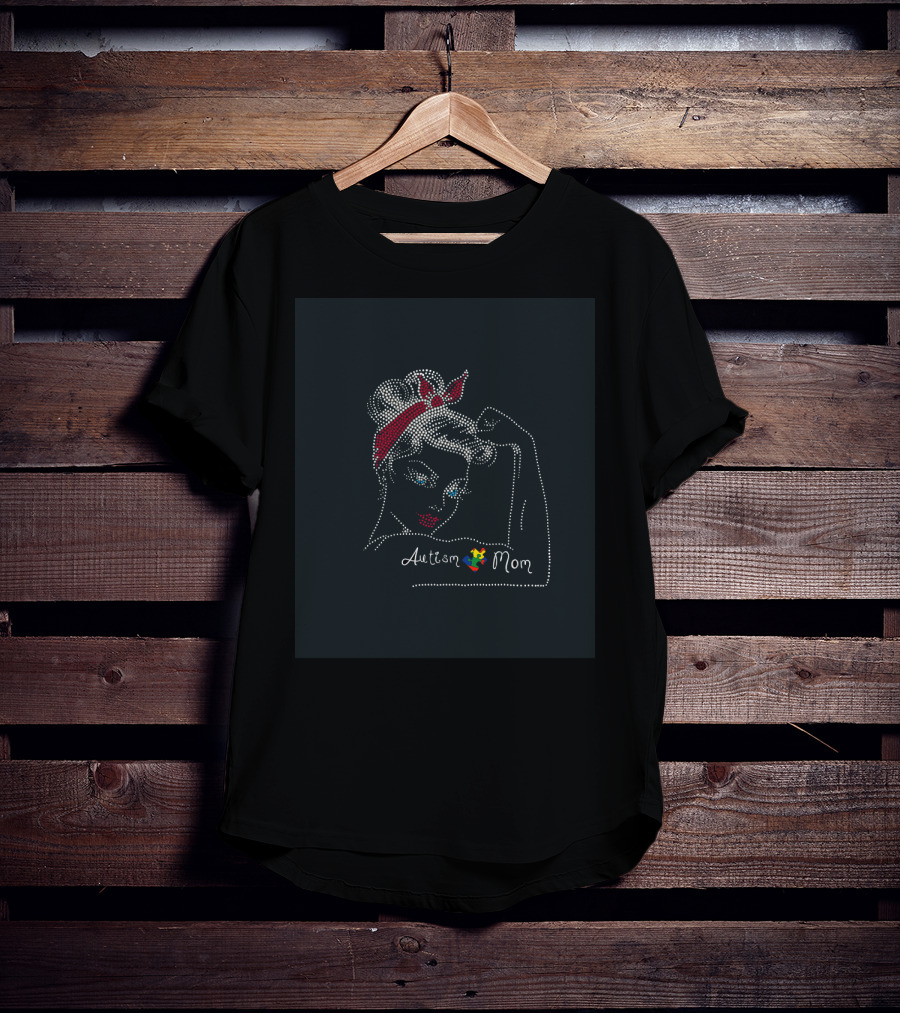 Autism Mom Strong With Ribbon Awareness T-Shirt