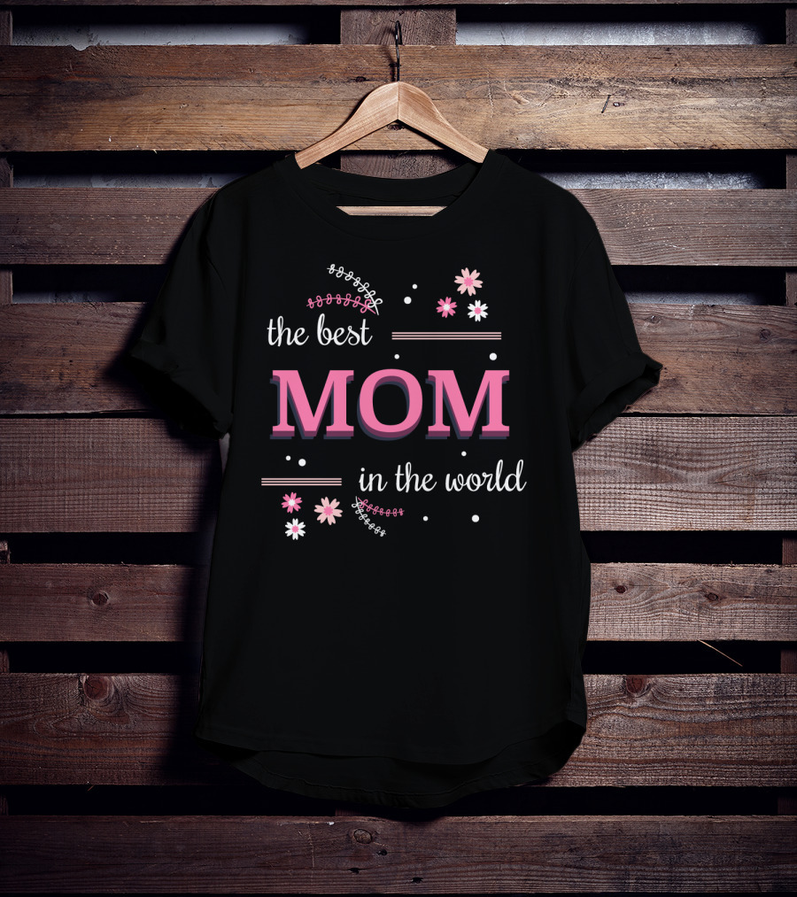 The Best Mom In The World Pink White Flowers And Dots T-Shirt
