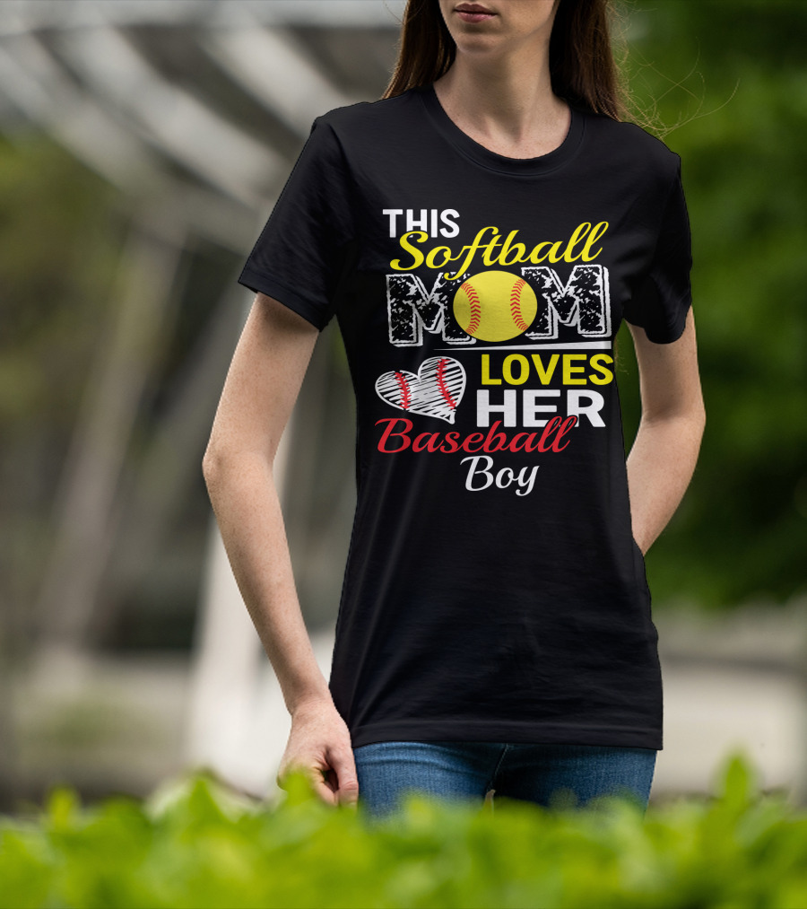 This Softball Mom Loves Her Baseball Boy T-Shirt