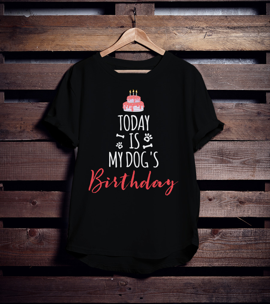 Today Is My Dog's Birthday Cake Candles Paw Prints Bones T-Shirt