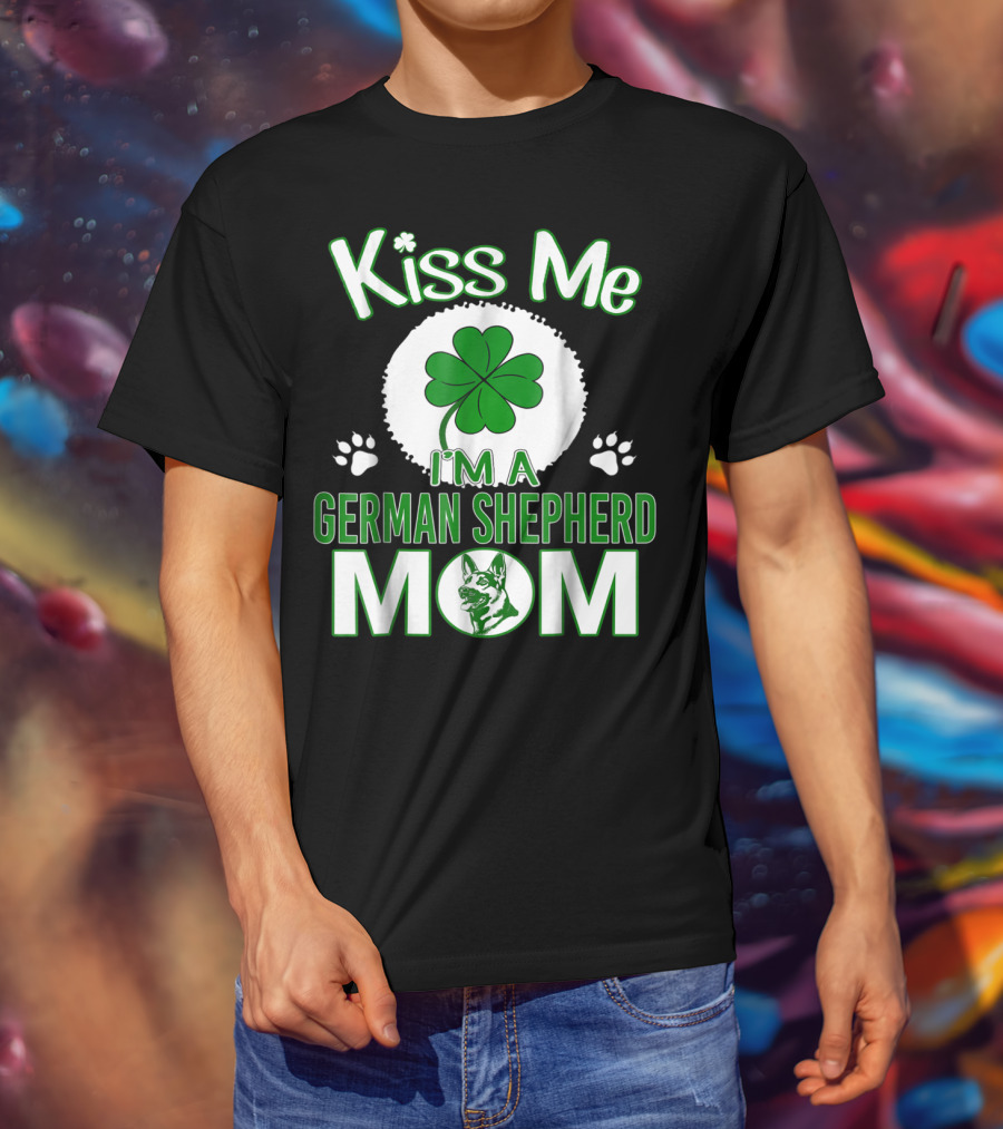 Kiss Me I'm A German Shepherd Mom Shamrock Paw Prints T-Shirt
