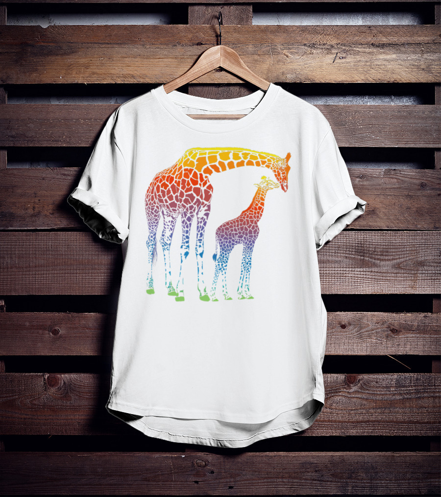 Giraffe Mom Baby Colorful Lovers T-Shirt