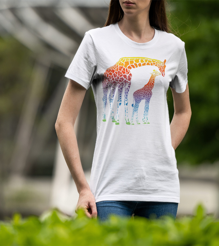 Giraffe Mom Baby Colorful Lovers T-Shirt